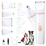 KIKETECH Dog Clippers Grooming Kit, Pet Nail Grinder, Dog Paw Trimmer, 4-in-1 Rechargeable Low Noise Pet Hair Clippers, Professional Home Pet Hair Shaver for Dog, Cats, Rabbits and Other Pets, Pink