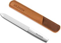 MR.GREEN Nail File,Professional Double Sided Stainless Steel Nail File with Non-Slip Handle and Leather Case,Pointed Nail Buffering Files Washable, Metal Nail File for Men and Women