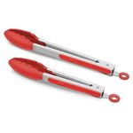 Carrot - Premium Steel and Silicone Locking Food Tongs for Kitchen, Barbeque and Serving Pack of 2 (9 Inch and 12 Inch) (RED)