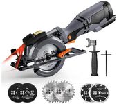 TCS115A Mini Circular Saw 5.8A 3500RPM Metal Handle with 6 Blades,Laser Electric Saw for Wood, Soft Metal