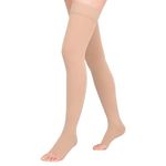 Athvibid Thigh High 20-30mmHg Compression Stocking, Compression Socks for Women & Men Circulation with Silicone Dot Band,Relieves muscle soreness, Beige2, Medium