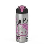 Zak Designs Sanrio Water Bottle for Travel and at Home, 19 oz Vacuum Insulated Stainless Steel with Locking Spout Cover, Built-in Carrying Loop, Leak-Proof Design (Hello Kitty)