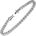 Franki Baker 925 Sterling Silver & Pretty Heart Shaped Diamond CZ Tennis Bracelet. Length: 19cm, Medium, Sterling Silver, Cubic Zirconia