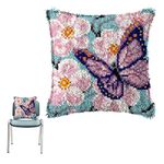 VONGLYHOO Latch Hook Kits Butterflies and Flowers Cushion Self Knotting Rug for Yourself Latch Hook Sets Latch Hook Pillow Kit Knotted Carpet Latch Hook Sets