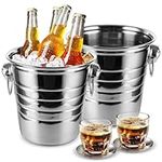 CYEER 2 Pcs 3L Champagne Wine Ice Bucket, Stainless Steel Silver Bottle Cooler with Handles, Small Strong and Durable Pineapple Ice Bucket Chip Basket