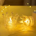 VERVENIX 2 Pcs Set Crown Shaped Flameless LED Tea Light Candles - Smokeless Decorative Transparent Acrylic Lights for Christmas and Festive Diwali Decorations (Pack of 2, Warm White)