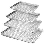 P&P CHEF Baking Sheet and Rack Set, 8 PACK (4 Sheets + 4 Racks), 4 Sizes Stainless Steel Cookie Sheets Baking Pans with Cooling Racks for Cooking & Roasting, Oven & Dishwasher Safe, Healthy & Durable