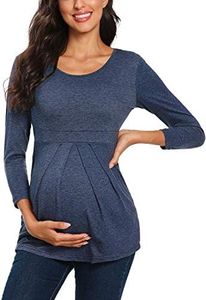 Glampunch Women's Maternity Tops Short & 3/4 Sleeve Round Neck Front Pleat Peplum Tunic Top Pregnancy Shirts