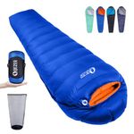 QEZER Down Sleeping Bag 4 Season, Lightweight Winter Sleeping Bag 0 Degree to -12 Degree C for Adults and Kid Camping, Hiking and Backpacking Outdoor Filled 600+FP Down (Sapphire Blue)