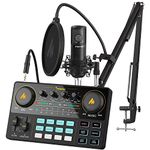 Audio Interface with DJ Mixer and Sound Card, MAONO Maonocaster Lite Portable ALL-IN-ONE Podcast Production Studio with 25mm Large Diaphragm Microphone for Live Streaming, PC, Recording (AU-AM200-S6)