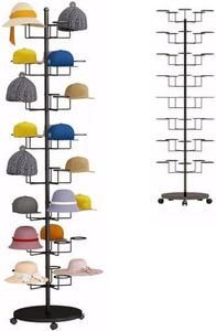 Standing Hat Rack Stand, Cowboy Hat Rack with 40 Hooks, 8 Tier Metal Hat Organizer Rack, Floor Hat Display Rack for Home Store Vendors(Black,8 Tier)