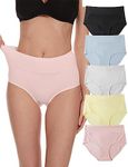 COSOMALL Women's High Waisted Underwear Cotton Ladies Soft Full Briefs Panties 5 Pack, Multi-b, Large