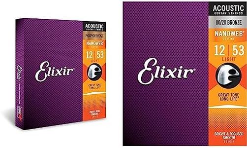 Cordes Elixir® en Phosphore Bronze pour guitare acoustique avec revêtement NANOWEB®, Light (.012-.053) & Cordes Elixir® en Bronze 80/20 pour guitare acoustique avec revêtement NANOWEB®