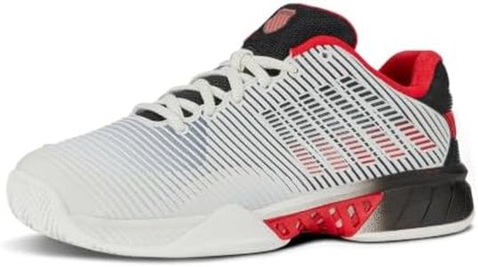 K-Swiss Men's Hypercourt Express 2 Tennis Shoe, Bright White/Stretch Limo/High Risk Red, 7 M
