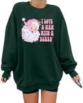 UNIQUEONE Oversized Christmas Sweatshirt for Women Novelty Funny Santa Xmas Tree Graphic Pullover Long Sleeve Tops Green