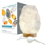 Omonic White Himalayan Salt Lamp Night Light Lights Crystal Hand Carved Hymalain Rock Table Lamps(5-8 lbs,6.5-10"),Thailand Rubberplatinum Base, Dimmable Touch Switch Control (3 Bulbs Included)