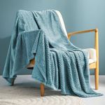 Exclusivo Mezcla Large Flannel Fleece Throw Blanket, 127x178 CM Sofa Throws, Soft Jacquard Weave Wave Pattern Throws for Sofa, Slate Blue Blanket