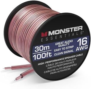 Monster Essentials High Performance Speaker Wire 16 Gauge Copper Clad Aluminum (CCA) Speaker Cable 100 FT Spool – Ideal Home Cinema Speaker Wire Cable and Car Audio Speaker Cables/Speaker Wires