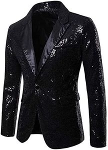 Gefomuofe Chaqueta de traje de lentejuelas para hombre, para fiesta de disfraces, cena, elegante, esmoquin, dorado, con estampado de flores, chaqueta con botones, corte regular, simplicidad, chaqueta