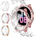 YJLink【3+3Pack】Screen Protector for Galaxy Watch 5 Galaxy Watch 4 40mm Bling Diamond Case,Hard PC Cover Bumper and Anti-Fog Tempered Glass Protective Film for Samsung Watch 5 Watch 4 Smartwatch 40mm Accessories Women