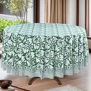 Ridhi Round Tablecloth Hand Block Print 100% Cotton Reusable Pantone Artichoke 120 Inch Table Cover Decorative Everyday Use for Dining, Home, Party, Wedding, Farmhouse Gift for Spring, Mother's Day