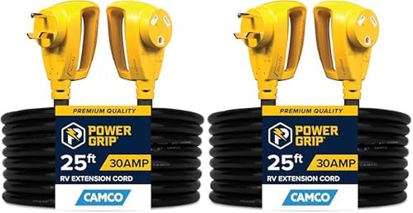 Camco Power Grip 25-Ft 30 Amp Camper/RV Extension Cord - Rated for 125V /3,750W - Features Heavy Duty 10-Gauge Copper Wire for Superior Conductivity & Coated w/Heat-Resilient PVC (55191) (Pack of 2)