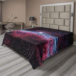 Ambesonne Pink Flat Sheet, Science Cosmos Outer Space Galaxy Print Universe Stars Astronomy Nebula Theme, Soft Comfortable Top Sheet Decorative Bedding 1 Piece, King Size, Magenta Black