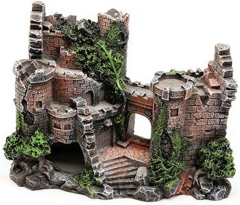 Aquarium Resin Castle Decoration, Air Bubbler Stone Cave Hideout House for Betta Fish, Shrimp & Turtles, Fish Tank Ornament Accessories for Breeding, Playing & Resting ,Decorative Bubbling Castle