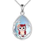 KQF Owl Necklace for Women Sterling Silver Owl Jewellery Moonstone Pendant Gift for Women Girls