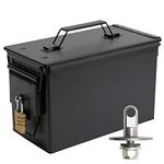 Aolamegs 50 Cal Ammo Can – Locking Hardware Kit and Stainless Steel Padlock，Ammo Box Military & Army M2A1 (50cal Ammo Can Black with Pre-Installed Locking Hardware and 1 Combination Padlock)