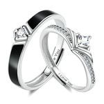 ANAZOZ Couples Rings for Him and Her Set, S925 Sterling Silver Promise Ring Set 2PCS Adjustable Black and White Wedding Bands with Custom Engraved, S925 Sterling Silver, Cubic Zirconia