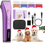 Professional Animal Pet Dog Cat and Horse Cordless Hair Clipper Grooming Kit with 5 in 1 Blade Low Noise & High Power Rechargeable Cordless Pet Grooming Clipper for for Thick Heavy Coats -Purple