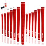 Karma Velour Red Jumbo Golf Grip Kit with Tape Strips, Grip Solvent, Rubber Vise Clamp, 13 Rubber Velvet Style +1/16” Oversized Replacement Golf Grips for Men
