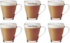 PrimeWorld Tokyo Tea Coffee 200 ml Cup Set of 6 pcs, Crystal Espresso Mug, Clear Toughened Glass Mug with Handle for Cappuccino, Milk, Latte hot/Cold Drinks etc