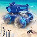 Aceshop Amphibious Remote Control Car Boat, 2.4GHz 4WD Waterproof RC Stunt Car with Spray and LED Lights 360° Rotating Water Beach Pool Toys Gift for Boys and Girls 6+, 2 Rechargeable Batteries