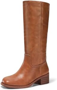Coutgo Women's Knee High Boots Square Toe Chunky Block Heel Tall Boots Comfortable Low Heel Shoes, Red Brown, Size 8.5