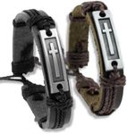 Soul Statement Cross Bracelets 2 Pack: Confirmation Gifts for Men or Teens Adjustable Wrap Bracelet 2-Pack, Easter Basker Stuffers, Cool Christian Leather Accessories (Black & Brown)