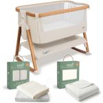 Tutti Bambini CoZee® Air Bedside Crib Bundle with Mattress Included – Baby Bassinet, 2 Fitted Sheets & Waterproof Protector | Newborn Baby Crib from Birth to 6 Months | Walnut & Ecru