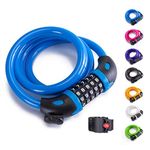 Bike Lock Bicycle Lock Chain ，5-Digit Combination Lock Core Steel Wire Bike Lock Security&Portable Bicycle Locks,1.1m x 1/2 inch (Light Blue)