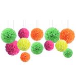 NICROLANDEE Blacklight Party Decorations - 12 PCS Fluorescent Neon Tissue Paper Pom Poms for Birthday, Wedding, Baby Shower, Glow-in-The-Dark Party, Neon Party, Prom Party, New Years Eve Party