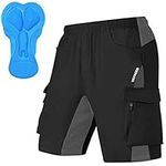 Men's Mountain Bike Shorts 3D Padded Bicycle MTB Shorts Loose-fit Lightweight MTB Cycling Shorts(Black L)