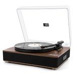 LP&No.1 Wireless Record Player with Stereo Speakers, 3-Speed Belt-Drive Turntable for Vinyl Records with Wireless Playback and Auto-Stop (Walnut Wood