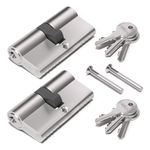 Bwintech 2 Pcs Keyed Alike 70mm(35/35) Nickel Euro Cylinder Lock,Door Barrel Lock,Key/Key with 6 Standard Keys,Anti-Pick,Anti-Bump,Anti Drill,High Security for UPVC,Wooden,Composite Doors