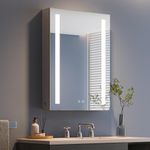 Dripex Bathroom Mirror Cabinet with LED Lights, 600 * 800mm Illuminated LED Bathroom Mirror Cabinet with Shaver Socket Dimmable Switch 3 Colors and Demister Pad,Grey