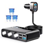 9 in 1 Car Charger Adapter, JOYROOM 3 Socket Cigarette Lighter Splitter with PD/QC 3.0 * 2 Charge(3.3FT Cable), 154W 12V/24V Independent Switches DC Cigarette Outlet Car Charger for All Car Devices