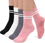 BLONGW Pilates Socks Yoga Socks with Grips for Women Non-Slip Grip Socks for Pure Barre, Ballet, Dance, Workout, Hospital, 4 Black/Gray/White/Pink- 4 Pairs, Small-Medium