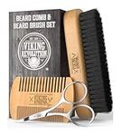 Viking Revolution Beard Brush For Men & Beard Comb - Natural Boar Bristle Brush And Dual Action Pear Wood Beard Combs For Men With Velvet Travel Pouch - Great Gifts For Men
