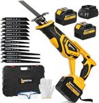 Reciprocating Saw Cordless, 21V Brushless Reciprocating Saw with 2x6.0Ah Batteries, Electric Portable Sierra Recíproca with 12 Blade, 0-3500 RPM Cordless saw for Woods,Plastic,Metal,Brick Cutting