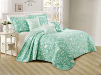 Home Soft Things Birdsong Bedspread Set, Soft Lightweight Reversible Quilt Coverlet Bedspread Bedding Set Cover for All Season, Oversize 122" x 106", Teal