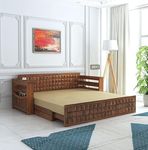 Roliwal Furniture Solid Sheesham Wooden Sofa Cums Bed with Mattress for Living Room | Rosewood 3 Seater Sofa Cums Bed for Bedroom Without Pillow (Honey DB, 3 Seater)